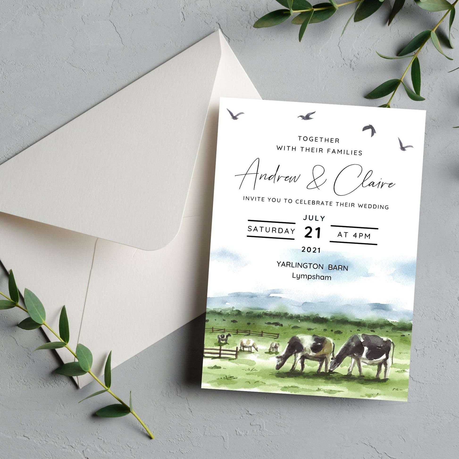 Watercolour Cows Invitation