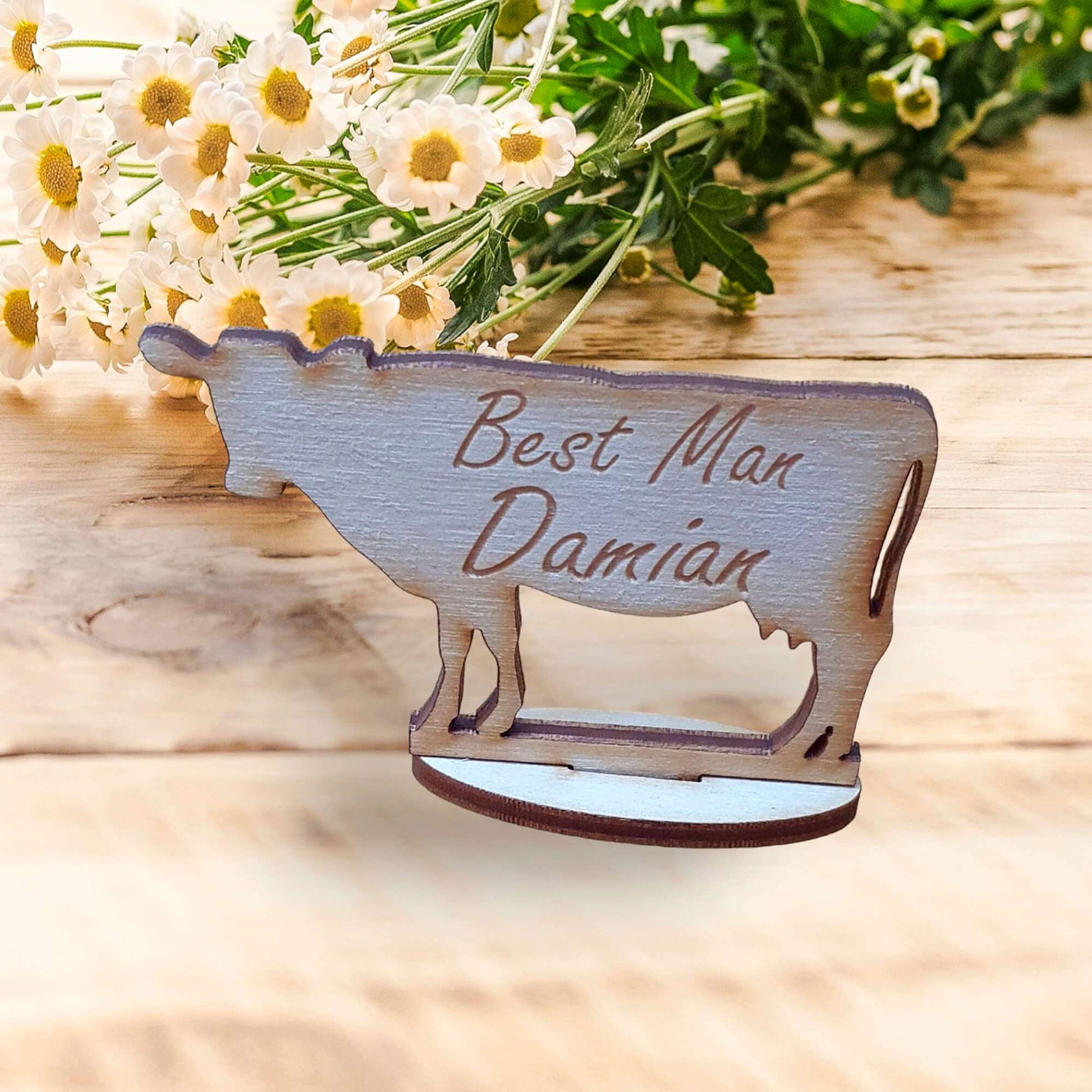 Cow wooden stand up place setting