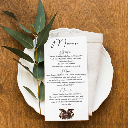 Dairy Cow Wedding Menu