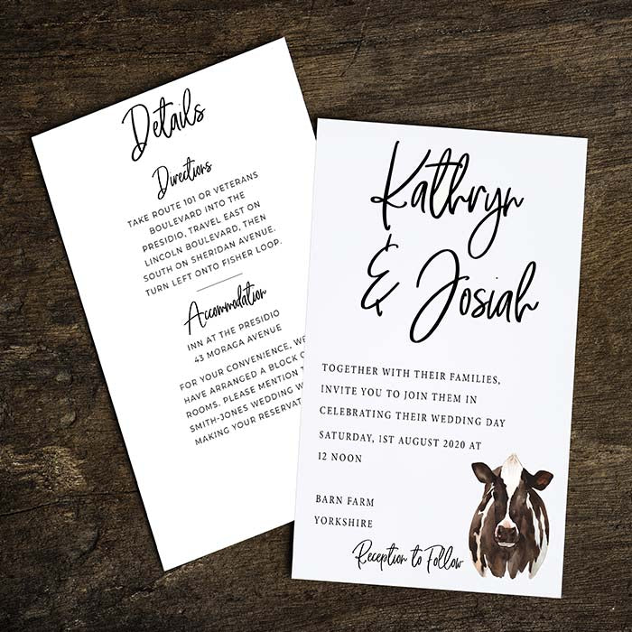 Dairy Cow Wedding invitation - SAMPLE ONLY