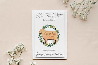 Sheep save the date magnet