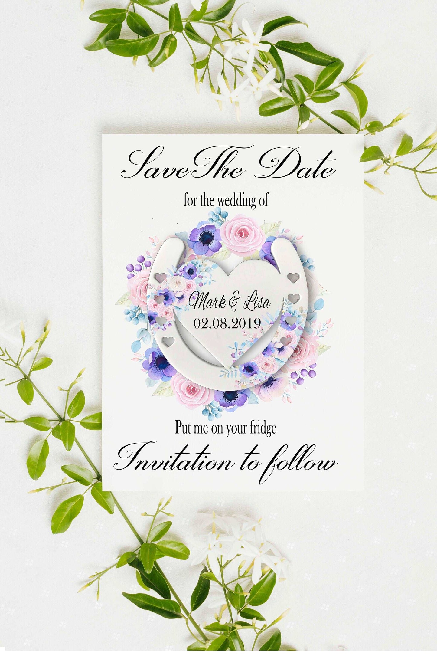 Purple Floral Horse Shoe Save the Date