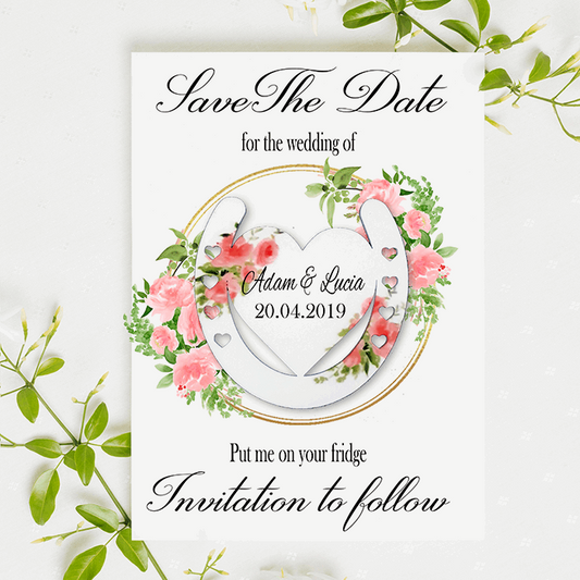 Pink floral Horse Shoe Save the Date