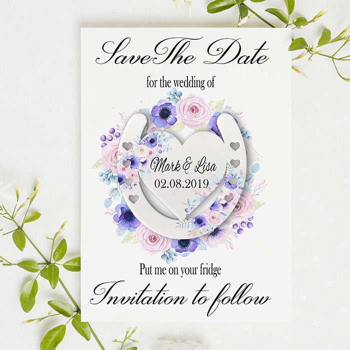 Purple Floral Horse Shoe Save the Date