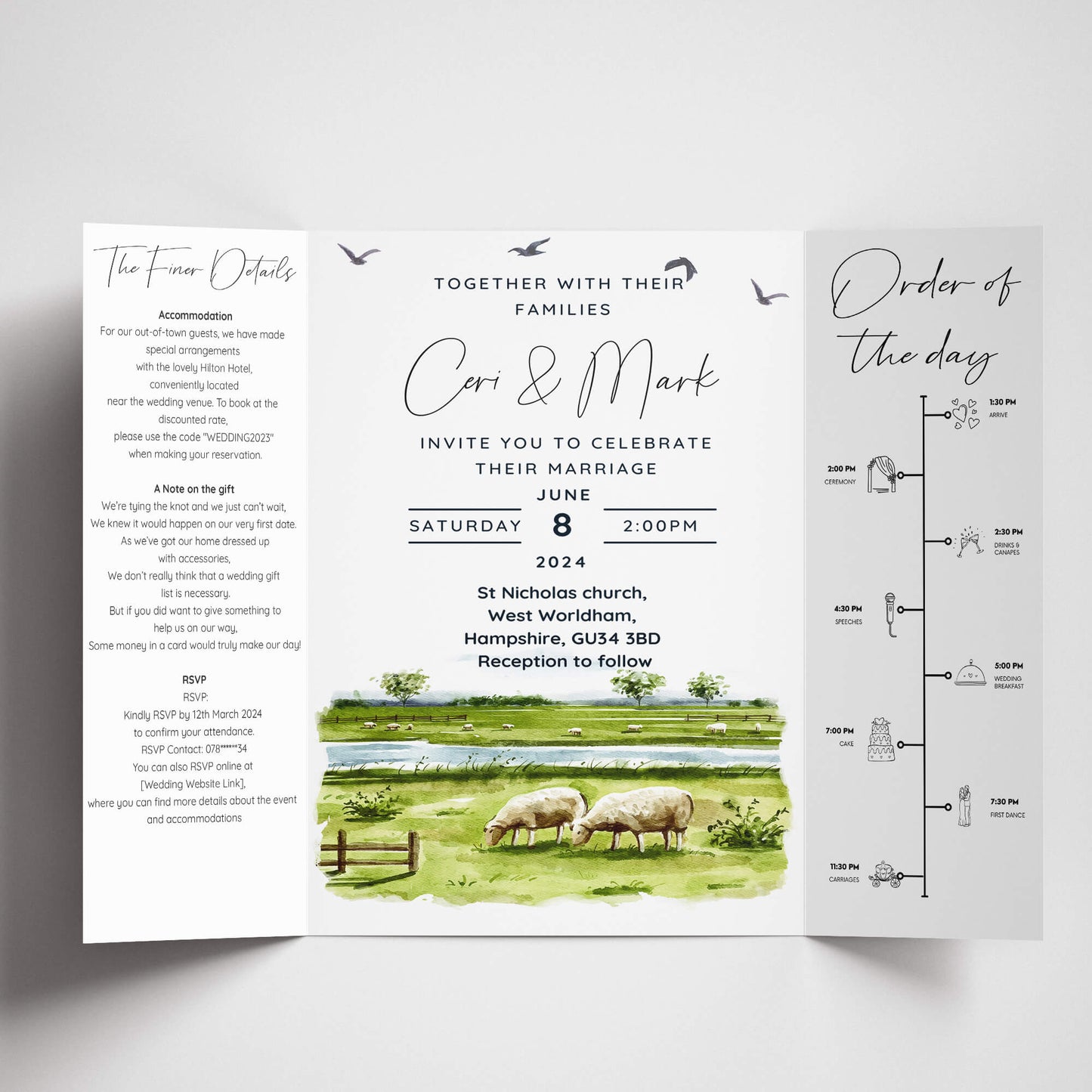 Gatefold Watercolour Sheep Invitation - SAMPLE ONLY