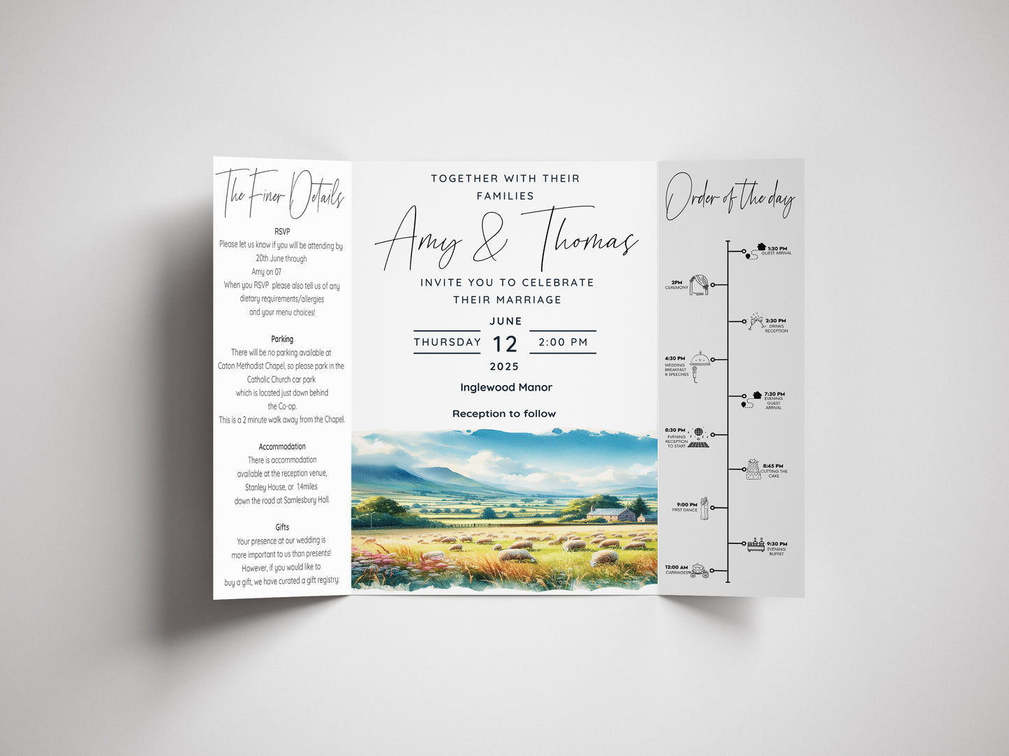 Gatefold Watercolour Sheep and farmhouse Invitation - SAMPLE ONLY