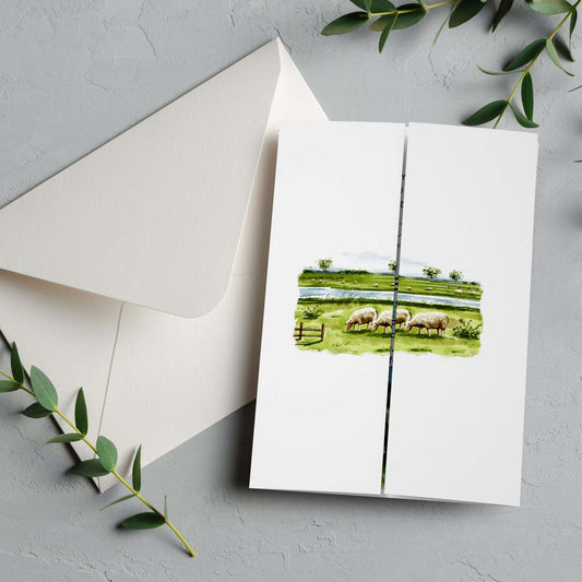 Gatefold Watercolour Sheep Invitation - SAMPLE ONLY