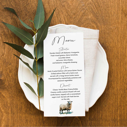 Illustrated Sheep Wedding Menu