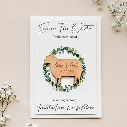 Sheep save the date magnet